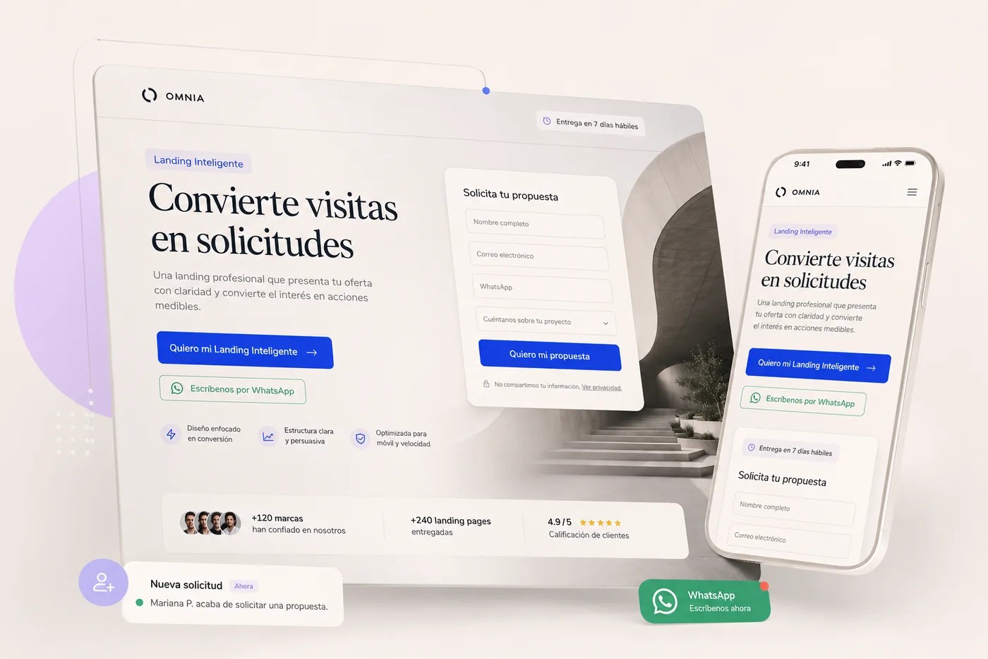 Mockup de una Landing Inteligente en desktop y móvil