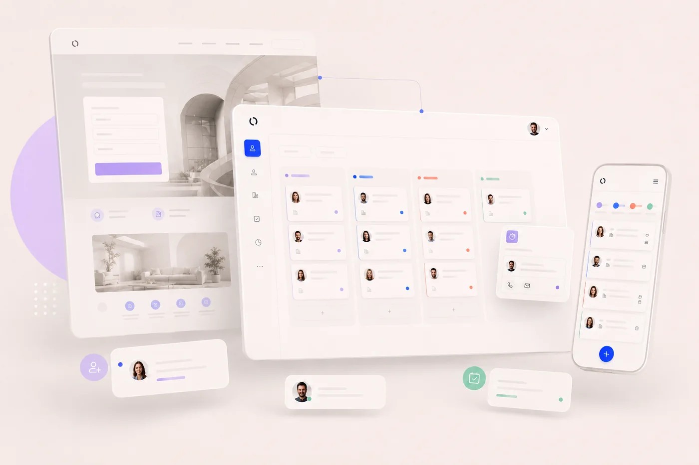 Mockup de un sistema comercial con CRM y seguimiento